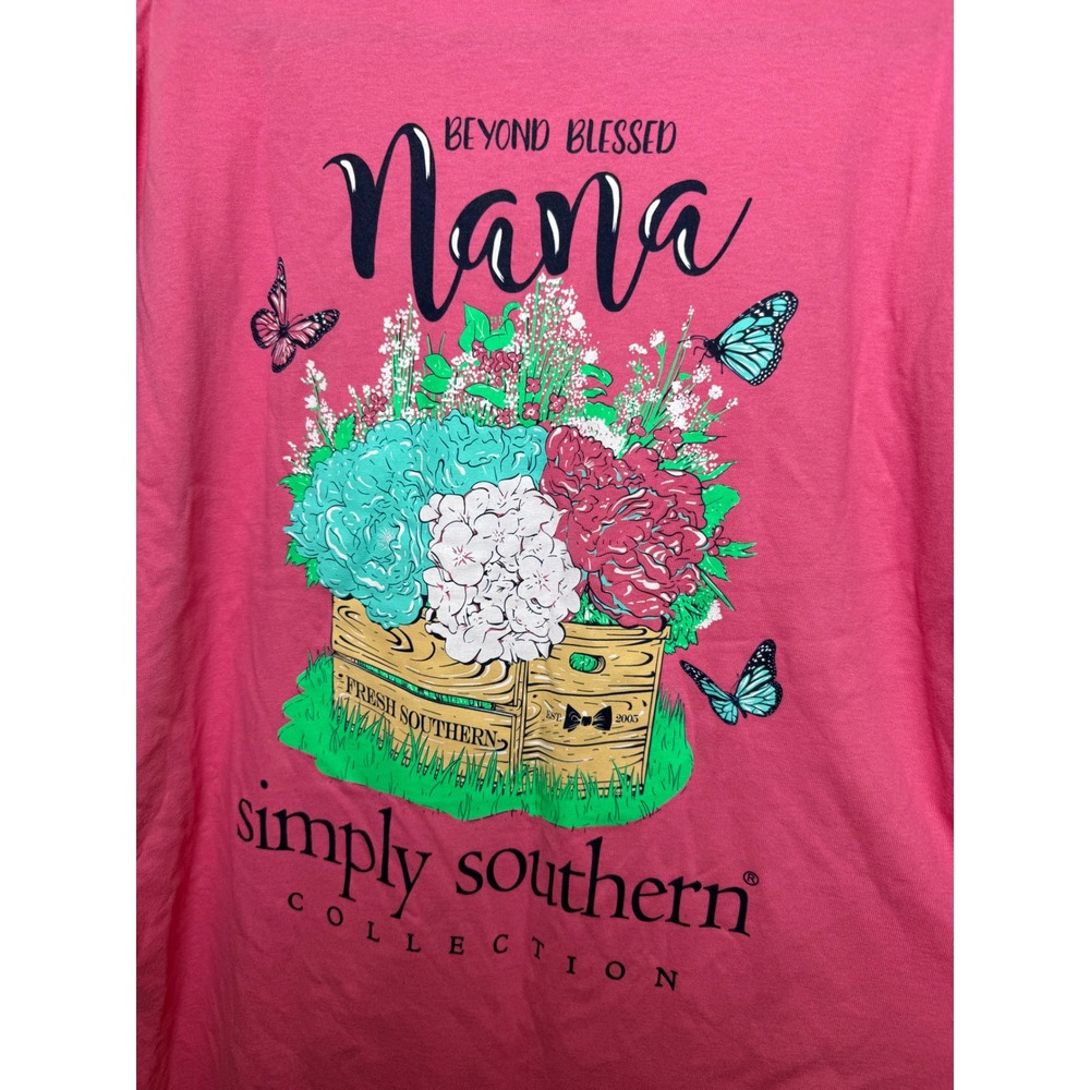 Simply Southern Beyond Blessed Nana Pink Graphic T-Shirt XXL Floral Butterfly - Picture 2 of 6